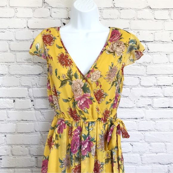 Band of Gypsies Yellow Floral Chiffon Maxi Dress Size Small - Picture 2 of 9